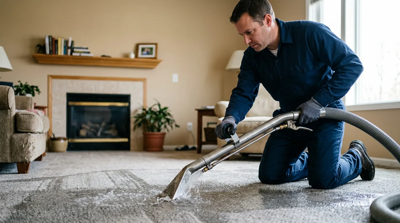 Water damage restoration technician working near Roxana, IL